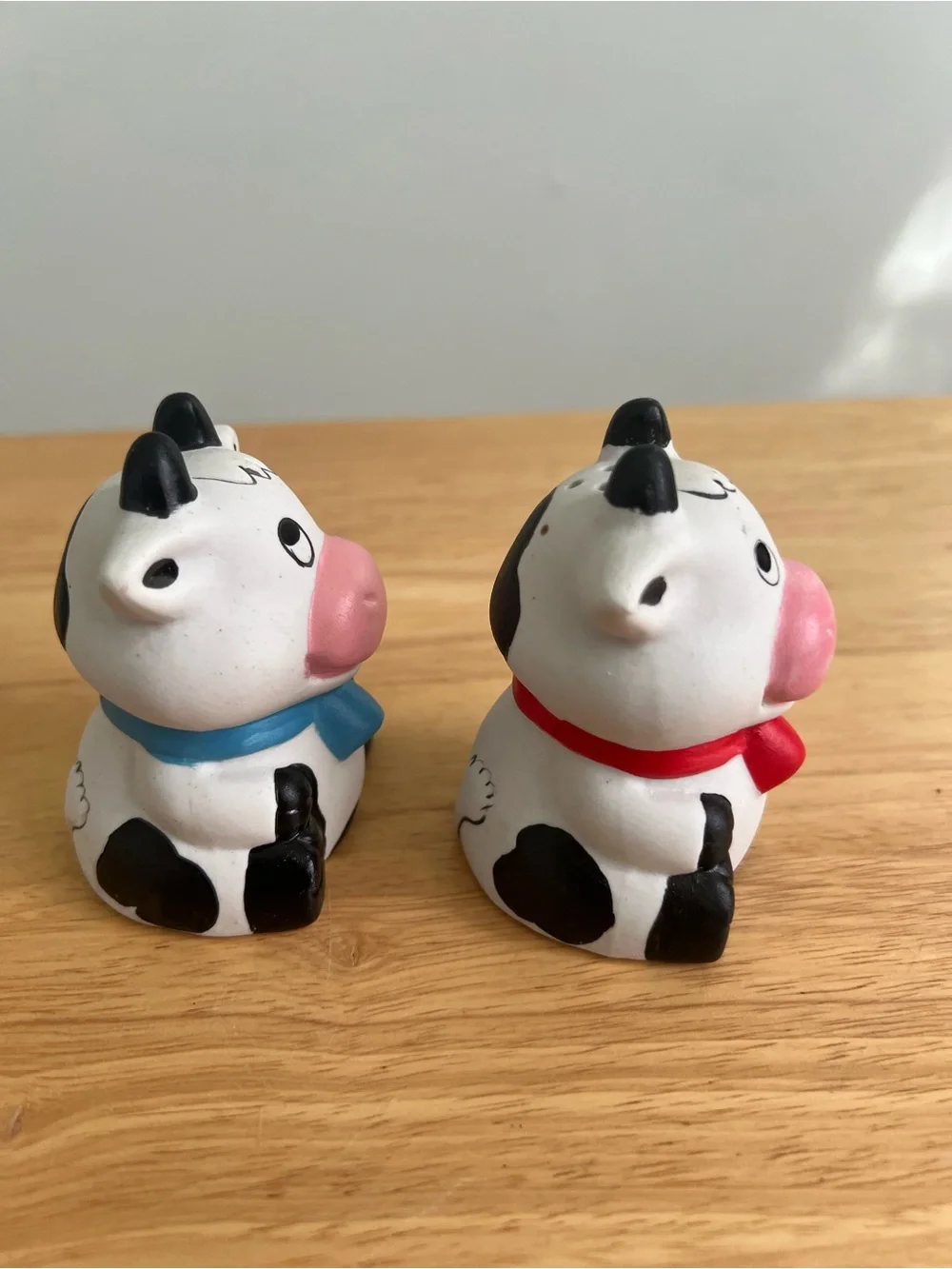 Cute Ceramic Cow Salt & Pepper Shakers - Pink, Blue & Red Accents